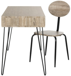 Safavieh Winta Vintage-Inspired Desk & Chair Set – Modern Grey Finish With Black Metal Legs For Stylish Workspaces FOX2232A