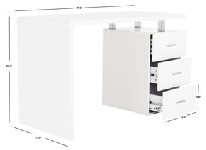 Safavieh Orrin Modern 3-Drawer Desk With Glossy White Finish And Chrome Accents For Stylish Home Office Use FOX2235A