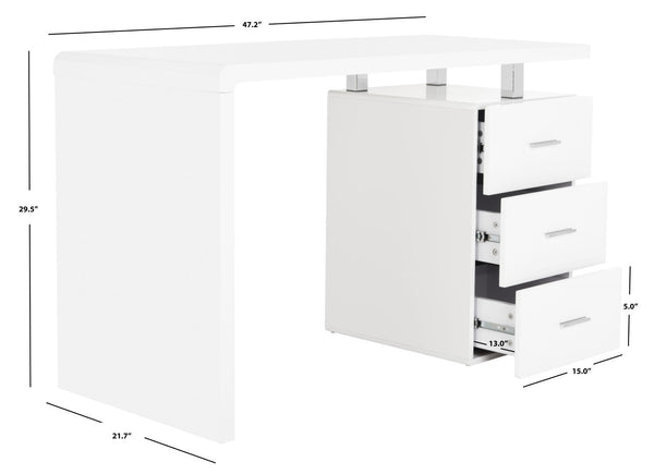 Safavieh Orrin Modern 3-Drawer Desk With Glossy White Finish And Chrome Accents For Stylish Home Office Use FOX2235A