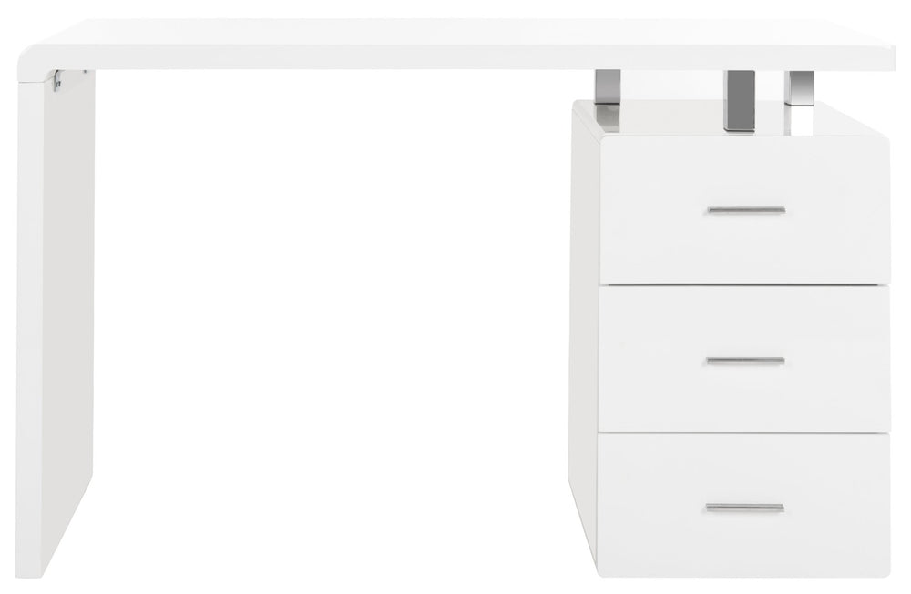 Safavieh Orrin Modern 3-Drawer Desk With Glossy White Finish And Chrome Accents For Stylish Home Office Use FOX2235A