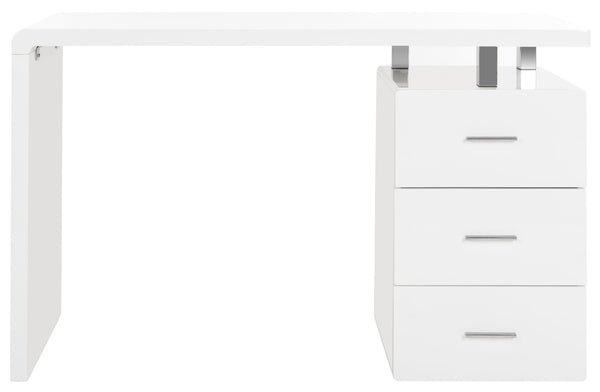 Safavieh Orrin Modern 3-Drawer Desk With Glossy White Finish And Chrome Accents For Stylish Home Office Use FOX2235A