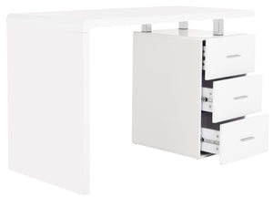 Safavieh Orrin Modern 3-Drawer Desk With Glossy White Finish And Chrome Accents For Stylish Home Office Use FOX2235A