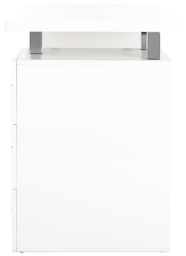 Safavieh Orrin Modern 3-Drawer Desk With Glossy White Finish And Chrome Accents For Stylish Home Office Use FOX2235A