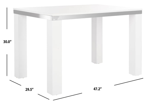 Safavieh Enos Sleek White Lacquer Desk - Modern Scandinavian Design With Chrome Accents For Stylish Workspaces FOX2236A