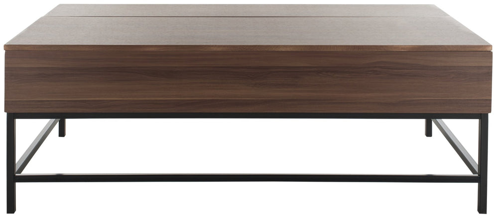 Safavieh Gina Modern Lift-Top Coffee Table With Practical Storage And Sleek Metal Legs For Versatile Living Spaces Dark Oak/Black FOX2239A