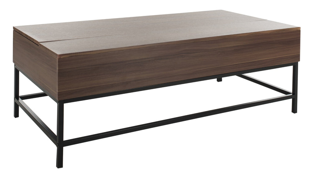 Safavieh Gina Modern Lift-Top Coffee Table With Practical Storage And Sleek Metal Legs For Versatile Living Spaces Dark Oak/Black FOX2239A