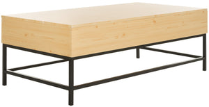 Safavieh Gina Modern Lift-Top Coffee Table With Practical Storage And Sleek Metal Legs For Versatile Living Spaces Light Oak/Black FOX2239B