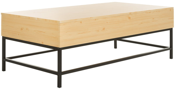 Safavieh Gina Modern Lift-Top Coffee Table With Practical Storage And Sleek Metal Legs For Versatile Living Spaces Light Oak/Black FOX2239B