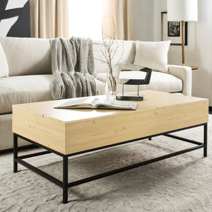 Safavieh Gina Modern Lift-Top Coffee Table With Practical Storage And Sleek Metal Legs For Versatile Living Spaces Light Oak/Black FOX2239B