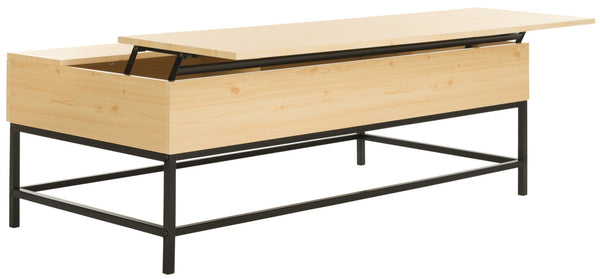 Safavieh Gina Modern Lift-Top Coffee Table With Practical Storage And Sleek Metal Legs For Versatile Living Spaces Light Oak/Black FOX2239B