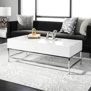 Safavieh Carolina Lift-Top Coffee Table – Sleek White Lacquer Design With Hidden Storage & Chrome Accents FOX2241A