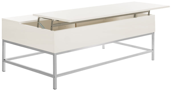 Safavieh Carolina Lift-Top Coffee Table – Sleek White Lacquer Design With Hidden Storage & Chrome Accents FOX2241A
