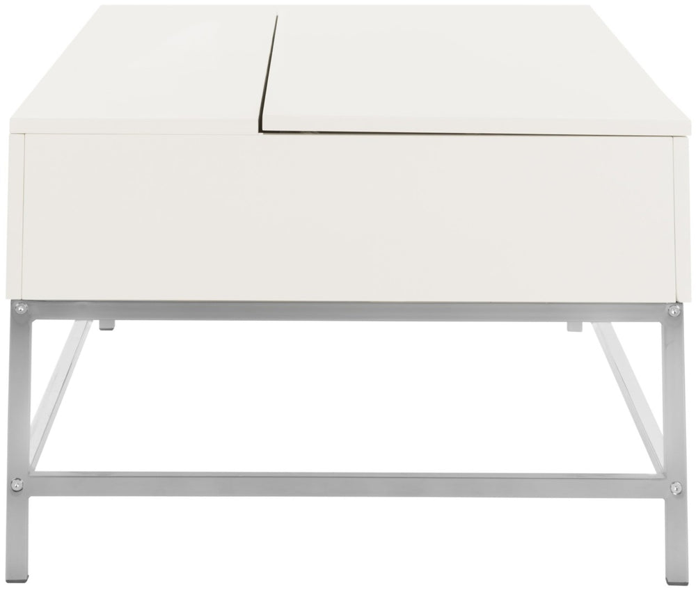 Safavieh Carolina Lift-Top Coffee Table – Sleek White Lacquer Design With Hidden Storage & Chrome Accents FOX2241A