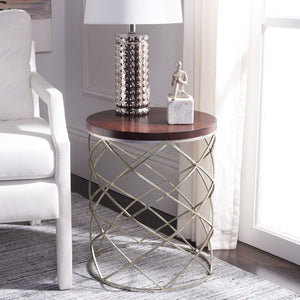 Safavieh Phoebe Elegant Silver Ribbon Accent Table With Dark Cherry Wood Top - Stylish & Versatile Decor Piece FOX2506A