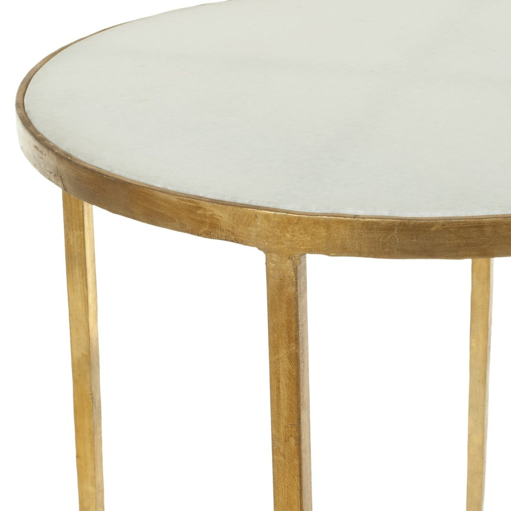 Safavieh Tracey Gold Foil Round Accent Table - Elegant White Granite Top, Perfect For Modern & Classic Spaces FOX2507A