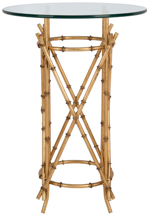 Safavieh Maria Gold Bamboo Glass Top Accent Table – Tropical Glamour For Modern & Traditional Decor Styles FOX2509A