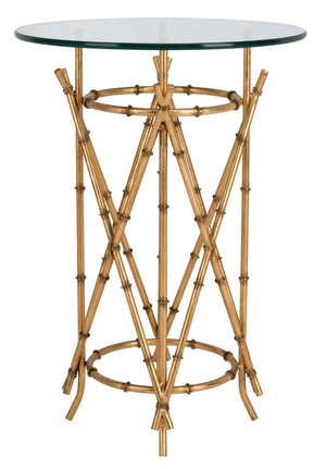 Safavieh Maria Gold Bamboo Glass Top Accent Table – Tropical Glamour For Modern & Traditional Decor Styles FOX2509A