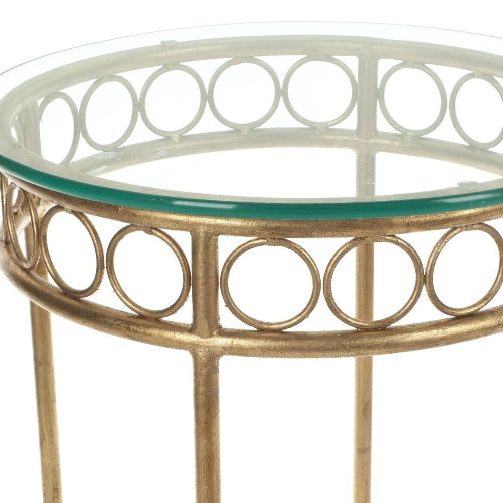 Safavieh Asa Round Accent Table With Clear Glass Top And Burnished Gold Iron Base - Chic, Versatile Design FOX2510A