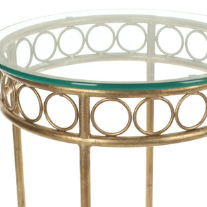 Safavieh Asa Round Accent Table With Clear Glass Top And Burnished Gold Iron Base - Chic, Versatile Design FOX2510A