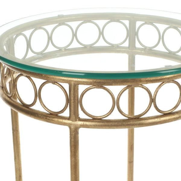 Safavieh Asa Round Accent Table With Clear Glass Top And Burnished Gold Iron Base - Chic, Versatile Design FOX2510A