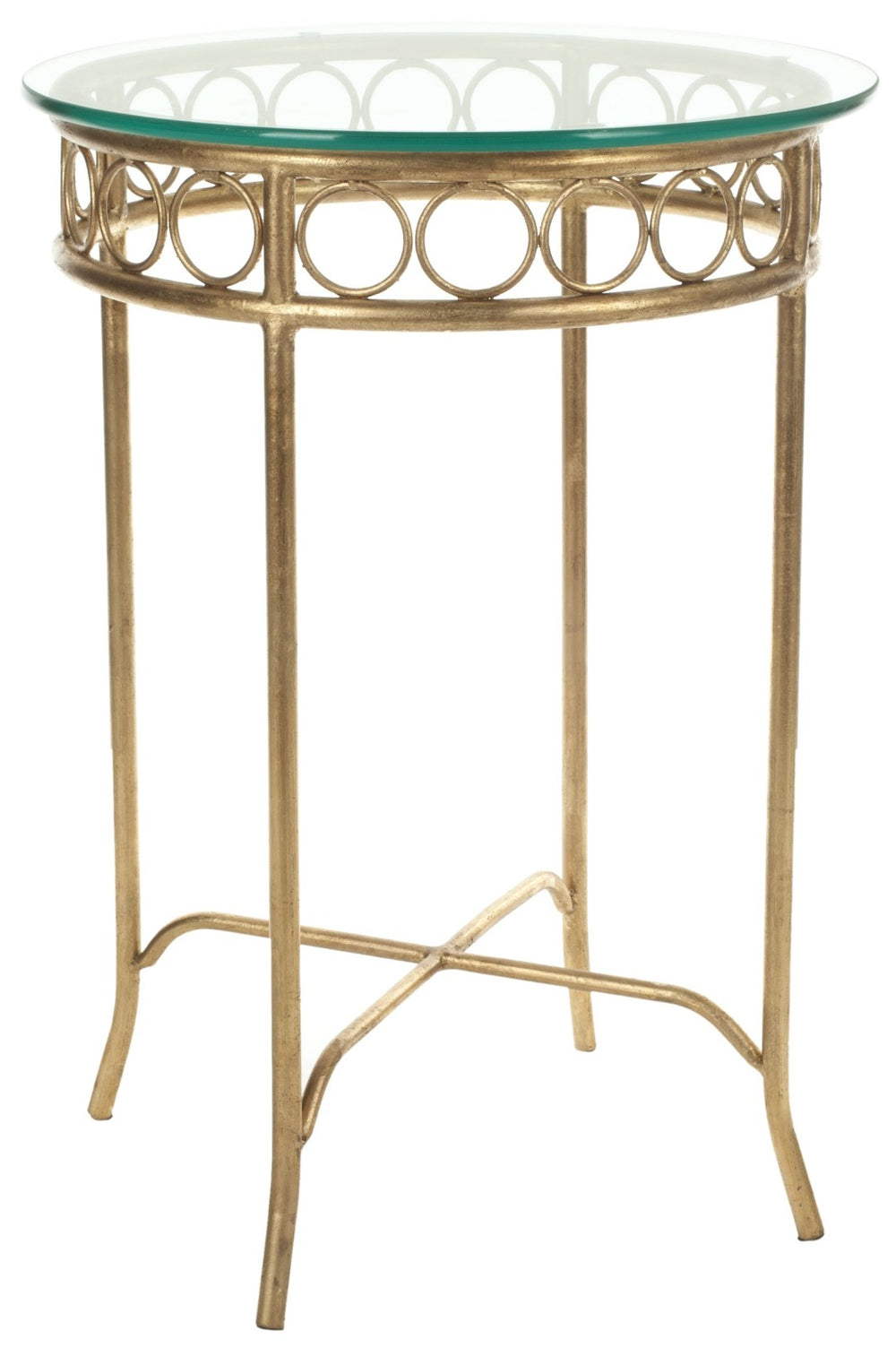 Safavieh Asa Round Accent Table With Clear Glass Top And Burnished Gold Iron Base - Chic, Versatile Design FOX2510A