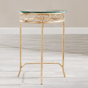 Safavieh Asa Round Accent Table With Clear Glass Top And Burnished Gold Iron Base - Chic, Versatile Design FOX2510A