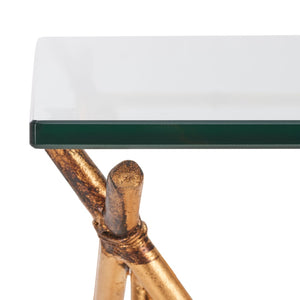 Safavieh Mark Crisscrossed Gold Accent Table – Chic Bamboo-Inspired Design With Clear Glass Top For Modern Spaces FOX2511A