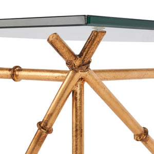 Safavieh Mark Crisscrossed Gold Accent Table – Chic Bamboo-Inspired Design With Clear Glass Top For Modern Spaces FOX2511A