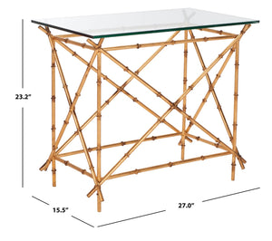Safavieh Mark Crisscrossed Gold Accent Table – Chic Bamboo-Inspired Design With Clear Glass Top For Modern Spaces FOX2511A