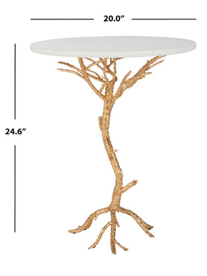 Safavieh Carolyn Rooted Gold Accent Table - Nature-Inspired Design With White Granite Top For Elegant Spaces FOX2512A