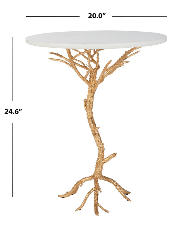 Safavieh Carolyn Rooted Gold Accent Table - Nature-Inspired Design With White Granite Top For Elegant Spaces FOX2512A
