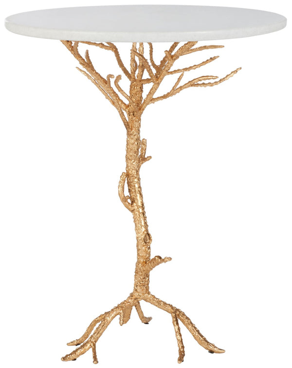 Safavieh Carolyn Rooted Gold Accent Table - Nature-Inspired Design With White Granite Top For Elegant Spaces FOX2512A