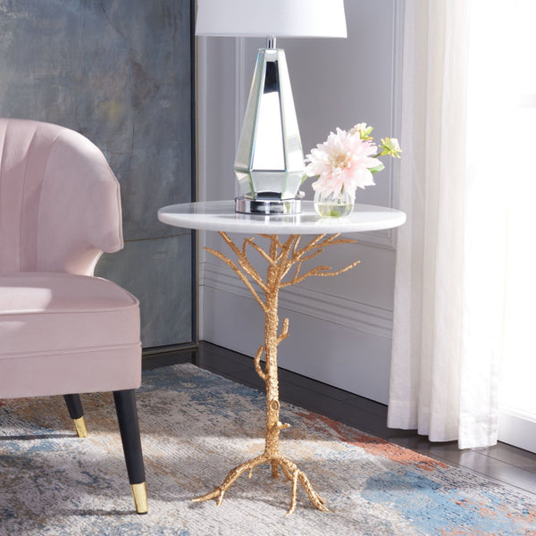 Safavieh Carolyn Rooted Gold Accent Table - Nature-Inspired Design With White Granite Top For Elegant Spaces FOX2512A