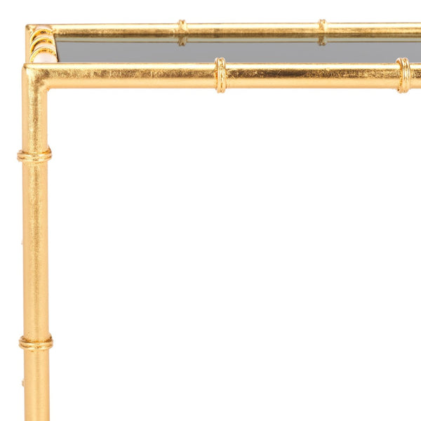Safavieh Chandler Gold Cross Base Accent Table – Elegant Bamboo-Inspired Design With Glass Top For Small Spaces FOX2513A