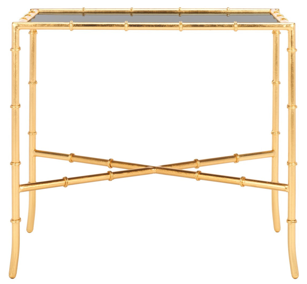 Safavieh Chandler Gold Cross Base Accent Table – Elegant Bamboo-Inspired Design With Glass Top For Small Spaces FOX2513A
