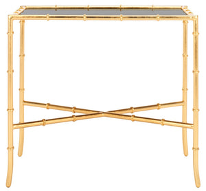 Safavieh Chandler Gold Cross Base Accent Table – Elegant Bamboo-Inspired Design With Glass Top For Small Spaces FOX2513A