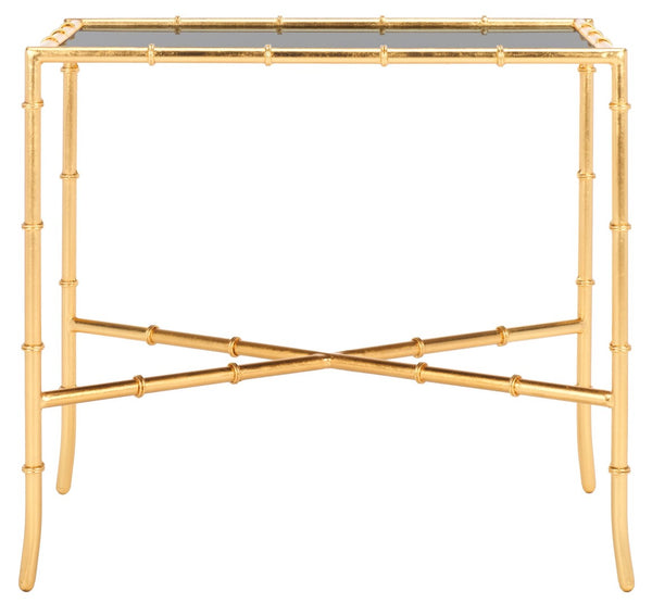 Safavieh Chandler Gold Cross Base Accent Table – Elegant Bamboo-Inspired Design With Glass Top For Small Spaces FOX2513A