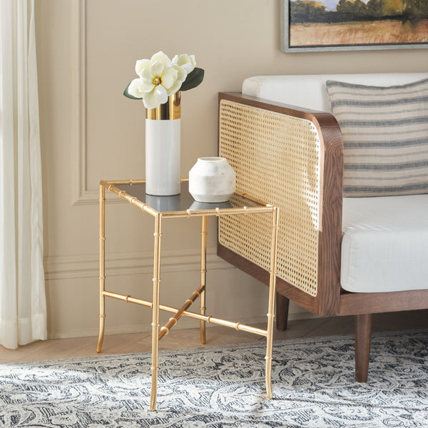 Safavieh Chandler Gold Cross Base Accent Table – Elegant Bamboo-Inspired Design With Glass Top For Small Spaces FOX2513A