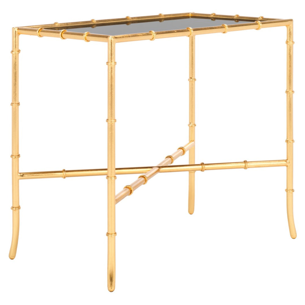 Safavieh Chandler Gold Cross Base Accent Table – Elegant Bamboo-Inspired Design With Glass Top For Small Spaces FOX2513A