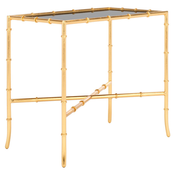 Safavieh Chandler Gold Cross Base Accent Table – Elegant Bamboo-Inspired Design With Glass Top For Small Spaces FOX2513A