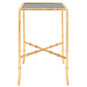 Safavieh Chandler Gold Cross Base Accent Table – Elegant Bamboo-Inspired Design With Glass Top For Small Spaces FOX2513A