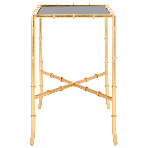 Safavieh Chandler Gold Cross Base Accent Table – Elegant Bamboo-Inspired Design With Glass Top For Small Spaces FOX2513A