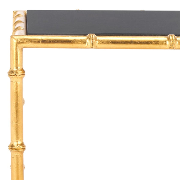 Safavieh Chandler Gold Cross Base Accent Table: Elegant Granite Top & Bamboo-Inspired Design For Any Decor FOX2513B
