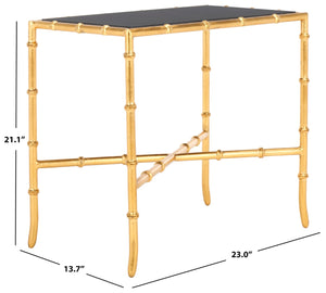Safavieh Chandler Gold Cross Base Accent Table: Elegant Granite Top & Bamboo-Inspired Design For Any Decor FOX2513B