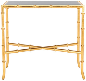 Safavieh Chandler Gold Cross Base Accent Table: Elegant Granite Top & Bamboo-Inspired Design For Any Decor FOX2513B