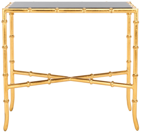 Safavieh Chandler Gold Cross Base Accent Table: Elegant Granite Top & Bamboo-Inspired Design For Any Decor FOX2513B