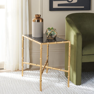Safavieh Chandler Gold Cross Base Accent Table: Elegant Granite Top & Bamboo-Inspired Design For Any Decor FOX2513B
