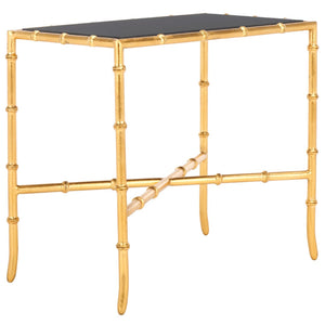 Safavieh Chandler Gold Cross Base Accent Table: Elegant Granite Top & Bamboo-Inspired Design For Any Decor FOX2513B
