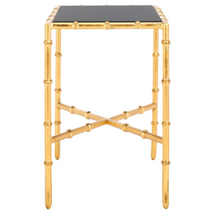 Safavieh Chandler Gold Cross Base Accent Table: Elegant Granite Top & Bamboo-Inspired Design For Any Decor FOX2513B