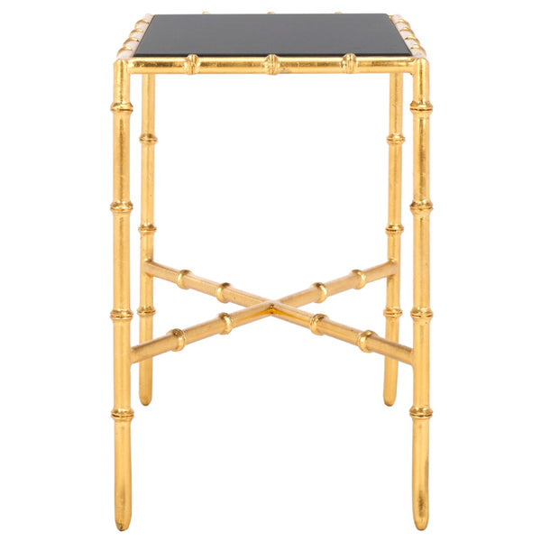 Safavieh Chandler Gold Cross Base Accent Table: Elegant Granite Top & Bamboo-Inspired Design For Any Decor FOX2513B